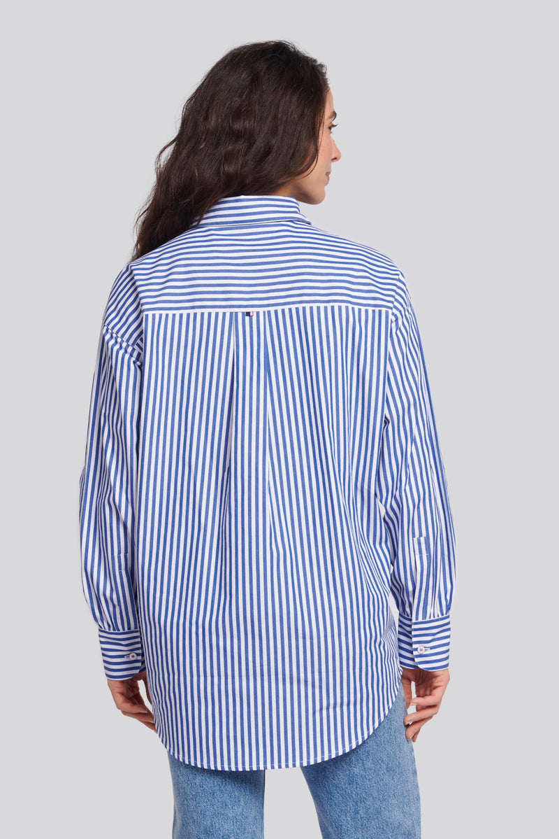 Womens Loose Fit Striped Shirt in Regatta Blue