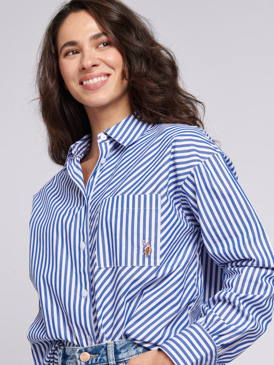 Womens Loose Fit Striped Shirt in Regatta Blue