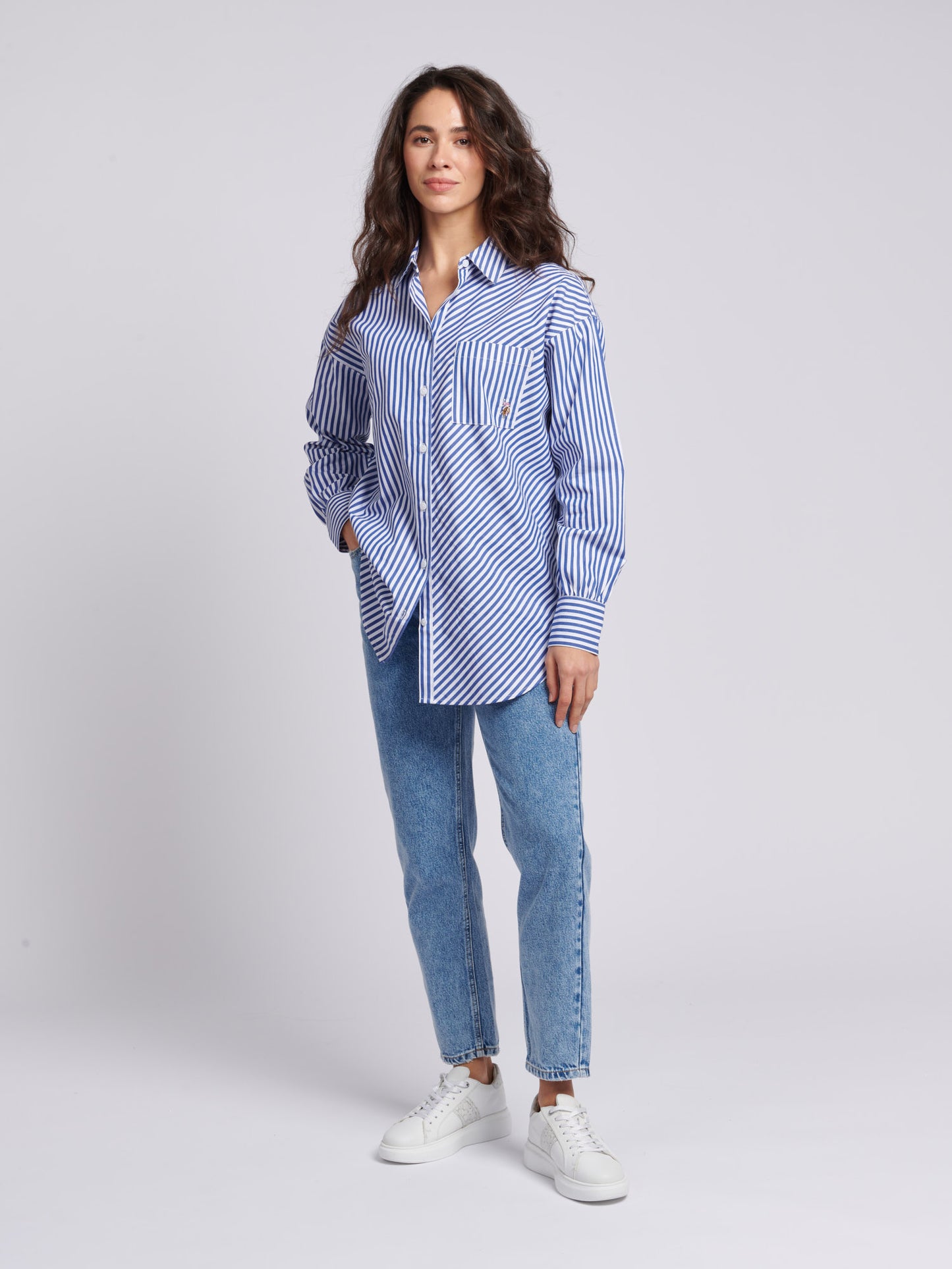 Womens Loose Fit Striped Shirt in Regatta Blue