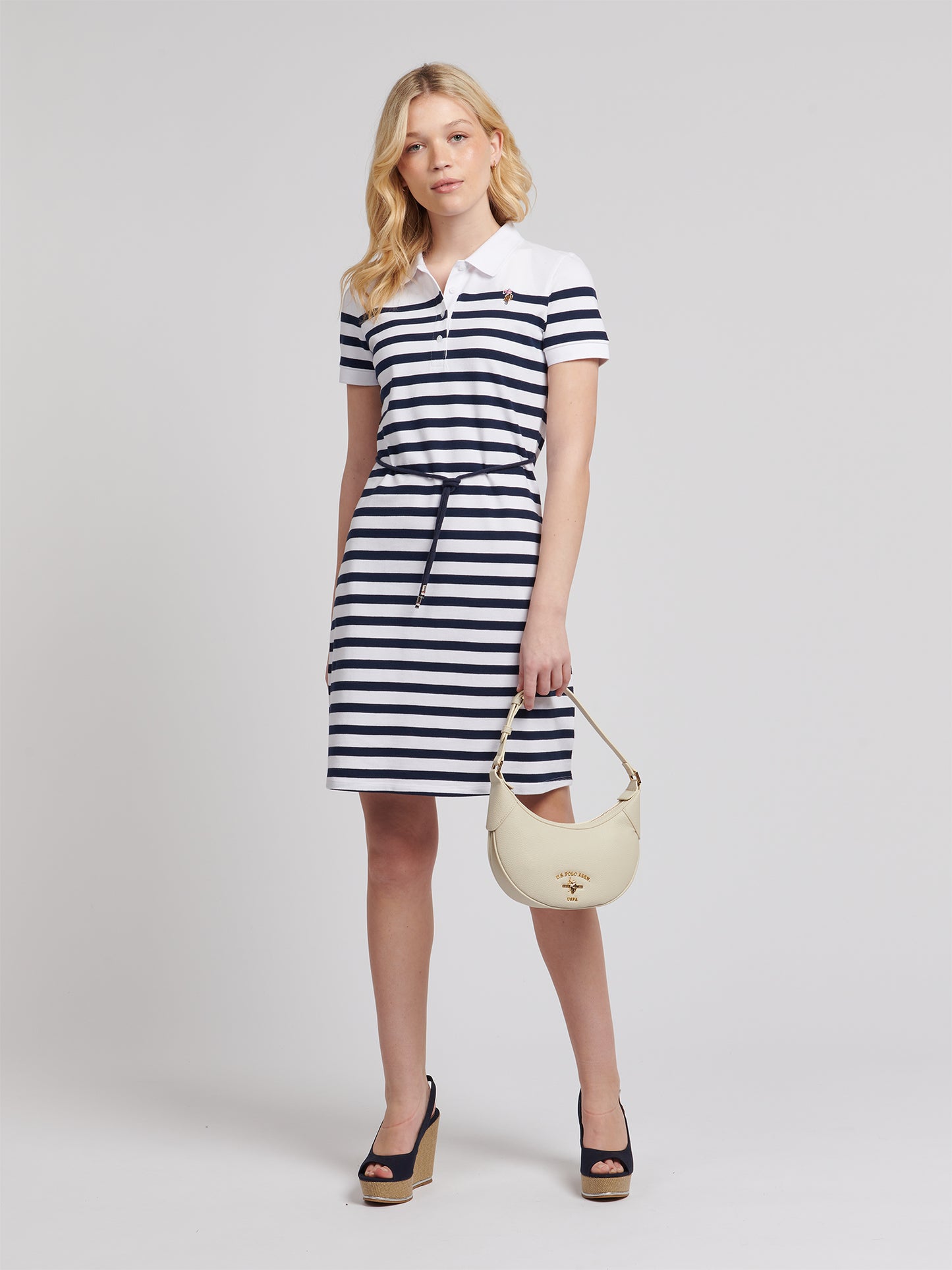 Womens Stripe Relaxed Polo Dress Navy Iris