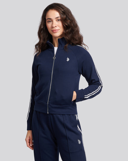 Womens Stripe Trim Zip Through Tracksuit Top in Navy Iris