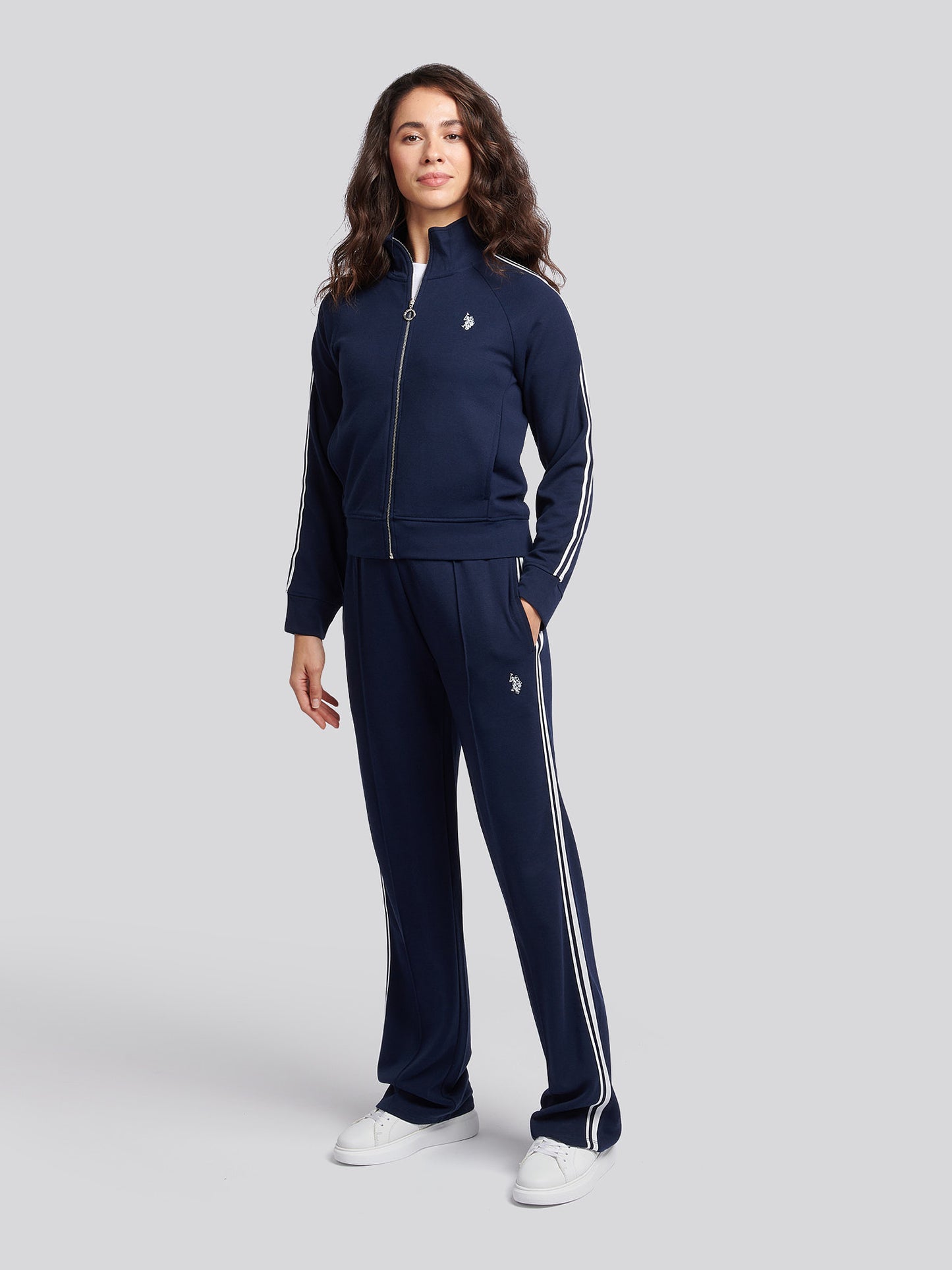 Womens Stripe Trim Zip Through Tracksuit Top in Navy Iris