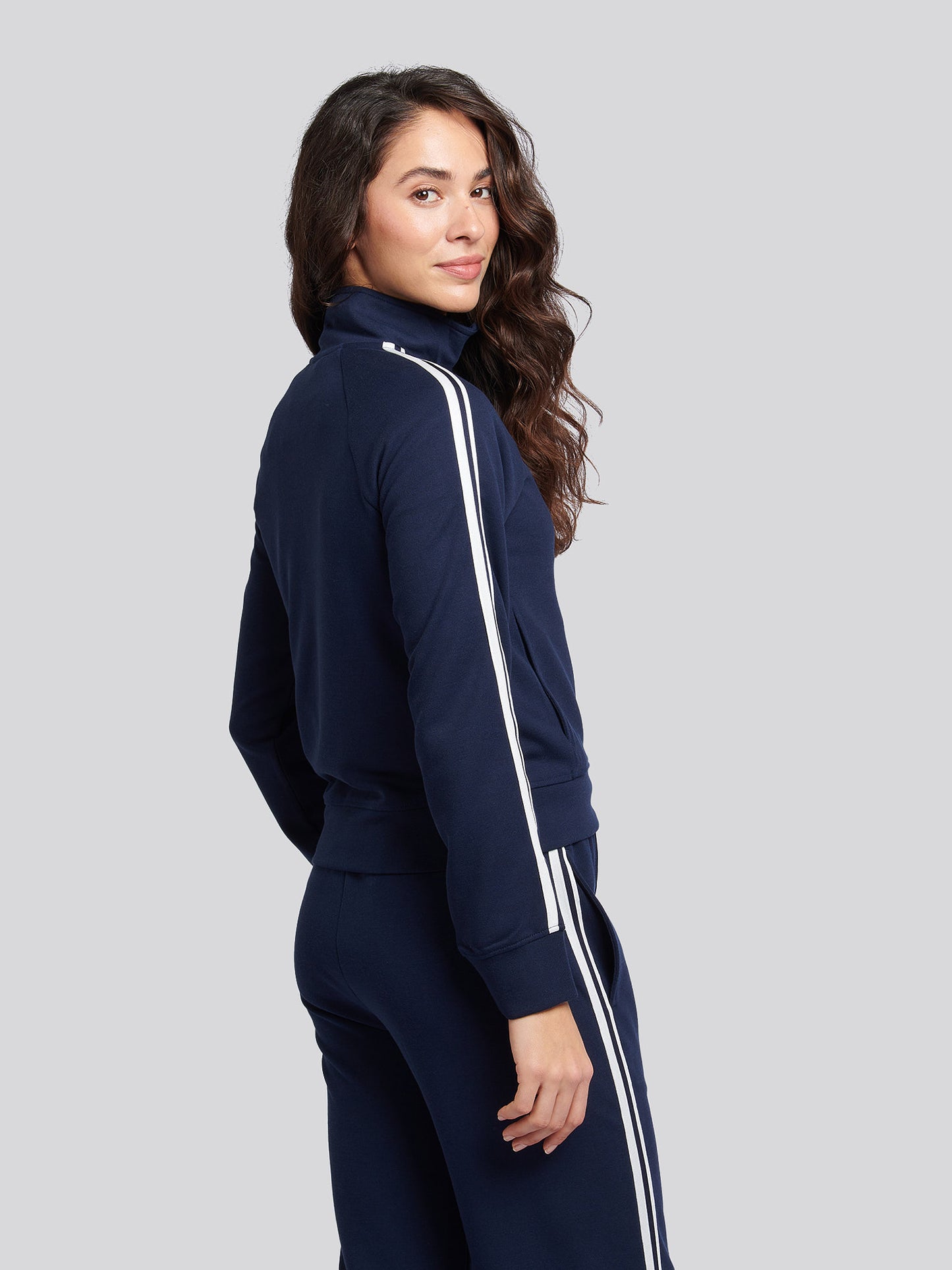 Womens Stripe Trim Zip Through Tracksuit Top in Navy Iris