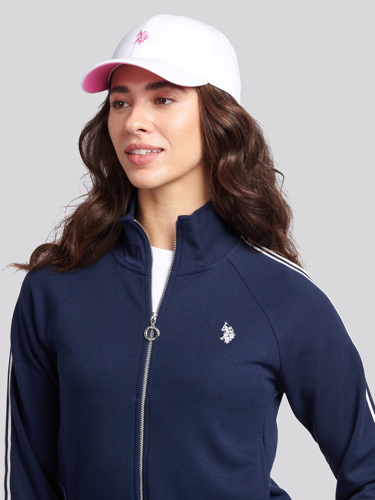 Womens Stripe Trim Zip Through Tracksuit Top in Navy Iris