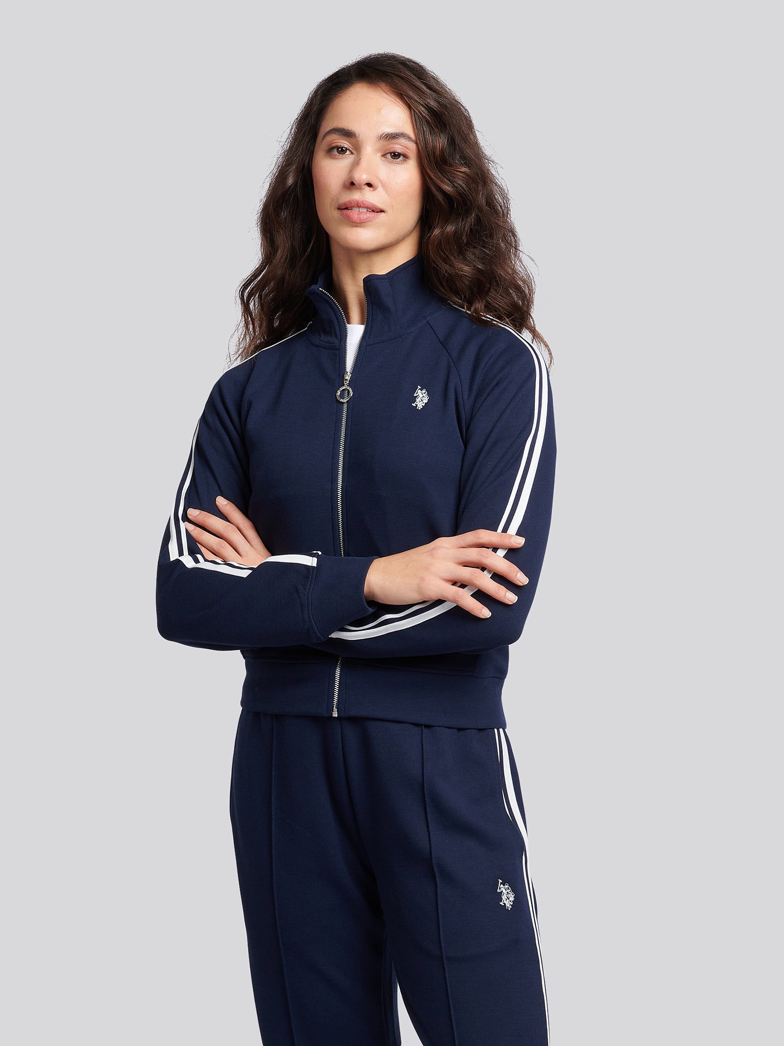 Womens Stripe Trim Zip Through Tracksuit Top in Navy Iris – U.S. Polo Assn.  UK