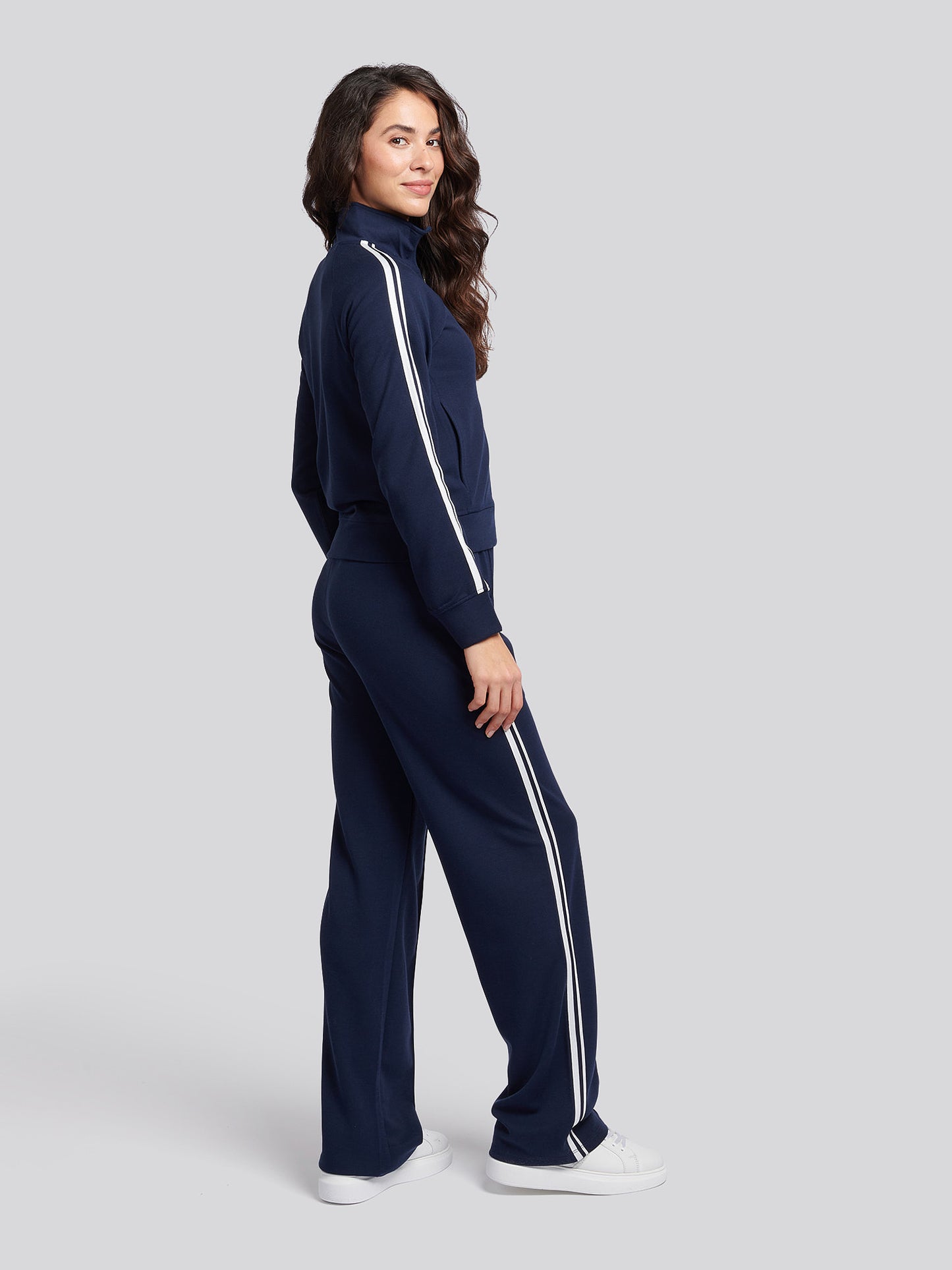 Womens Stripe Trim Zip Through Tracksuit Top in Navy Iris