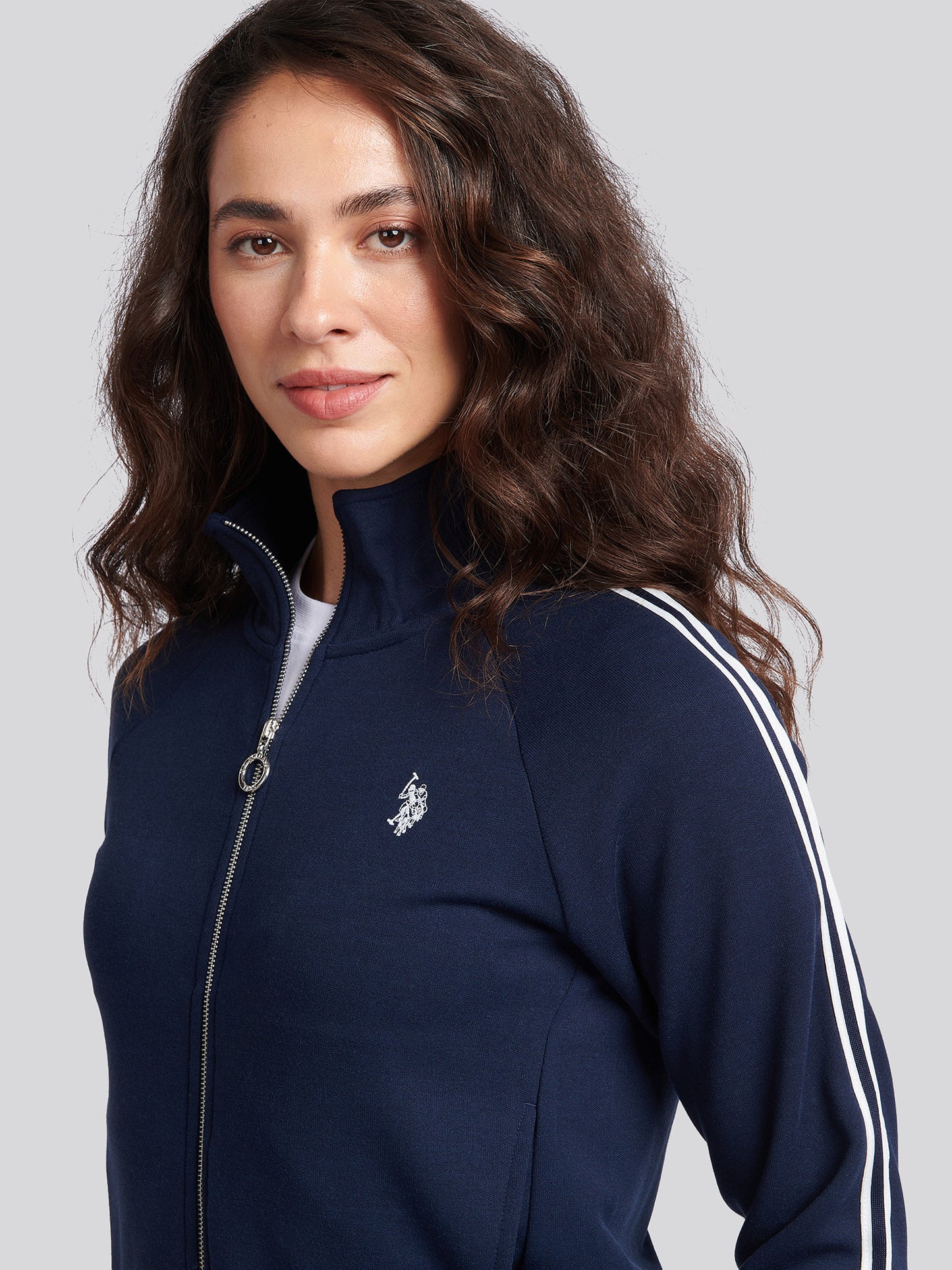Womens Stripe Trim Zip Through Tracksuit Top in Navy Iris