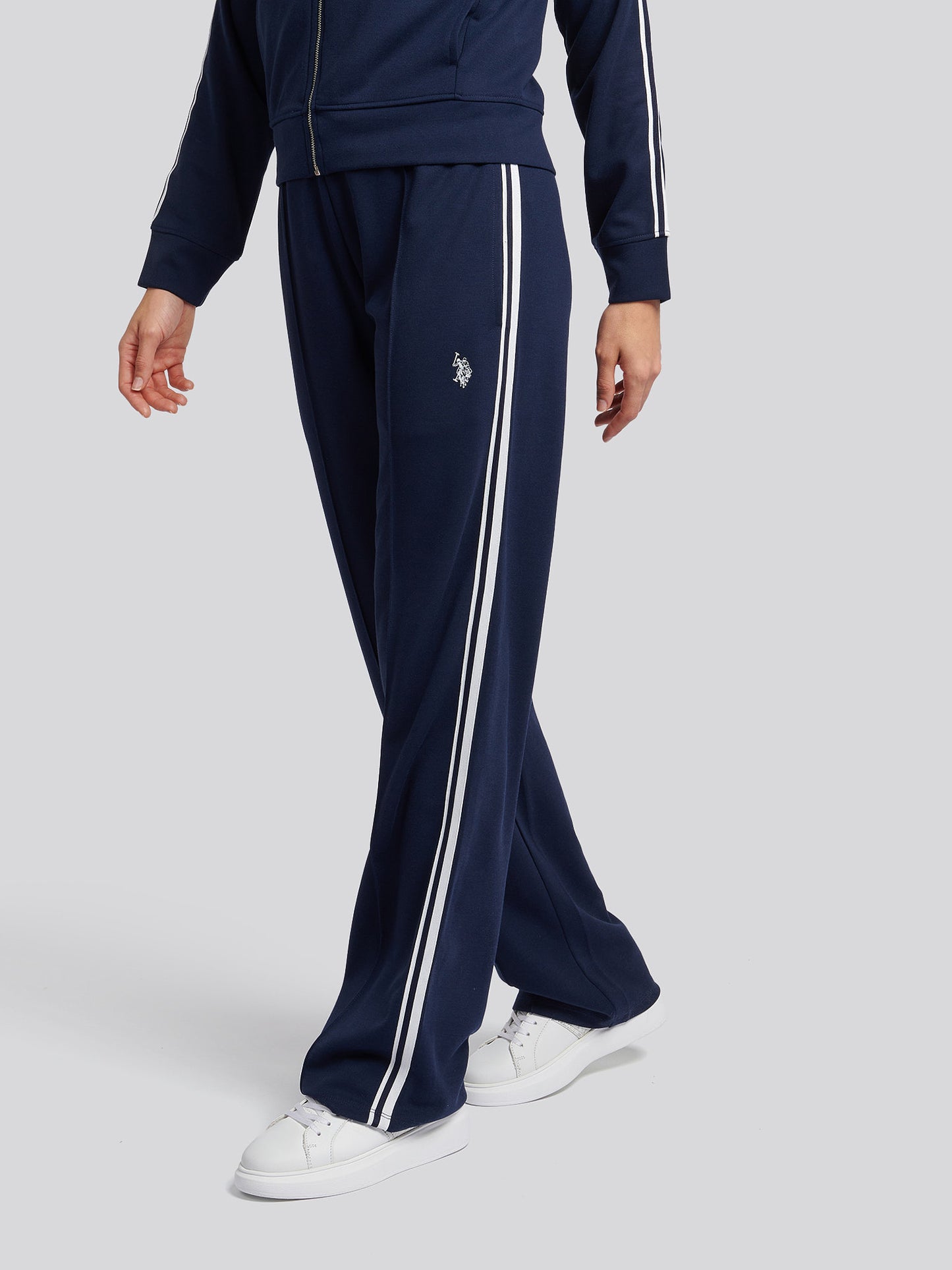 Womens Stripe Trim Flare Joggers in Navy Iris