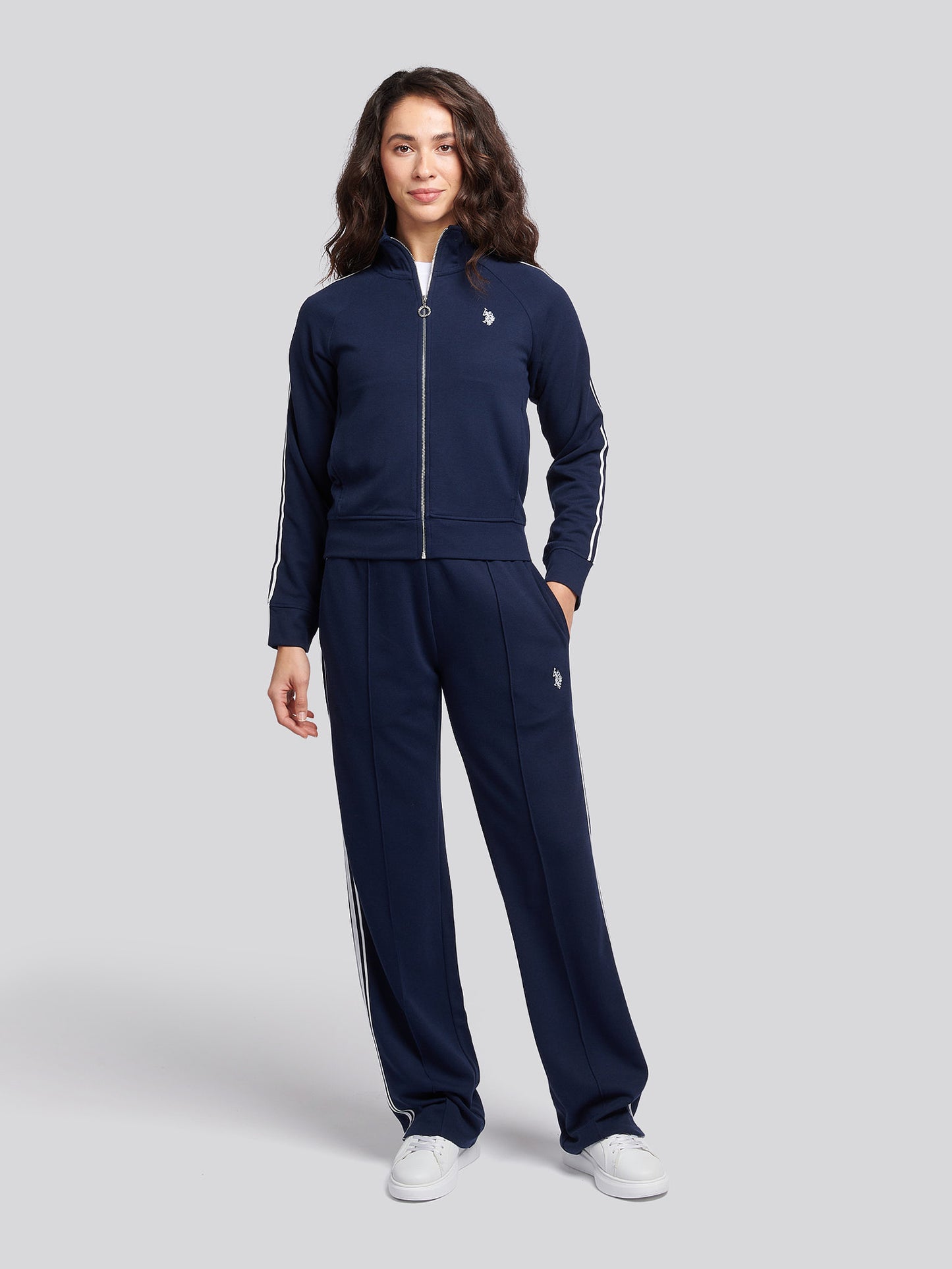 Womens Stripe Trim Flare Joggers in Navy Iris