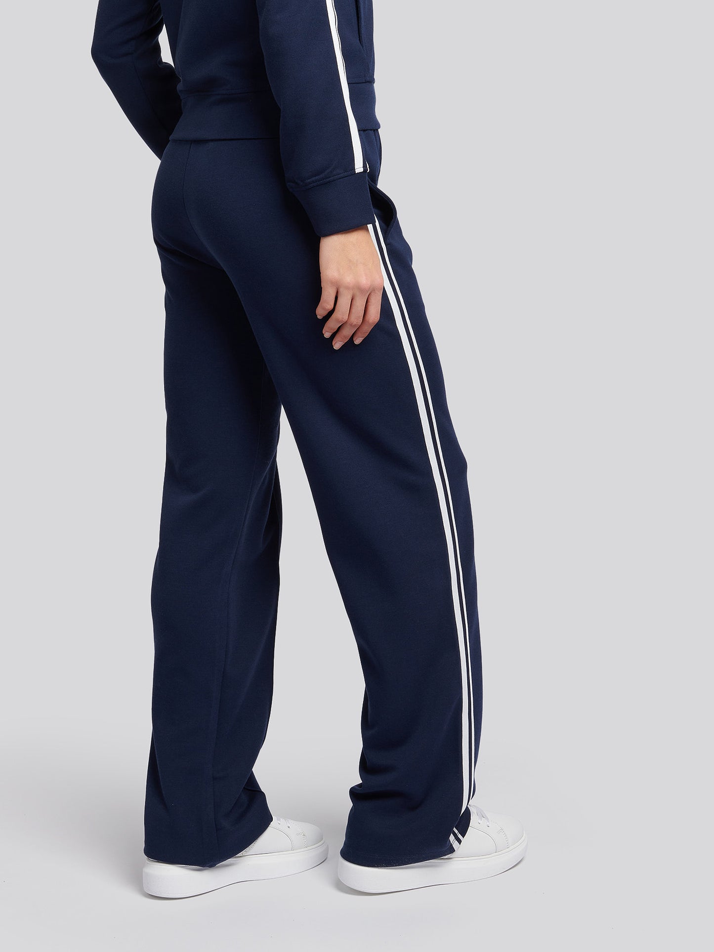 Womens Stripe Trim Flare Joggers in Navy Iris