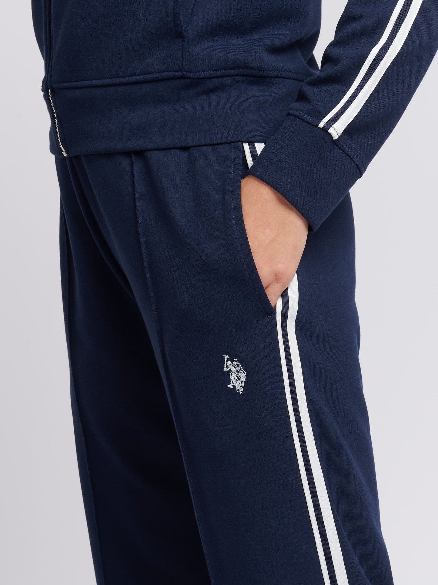 Womens Stripe Trim Flare Joggers in Navy Iris
