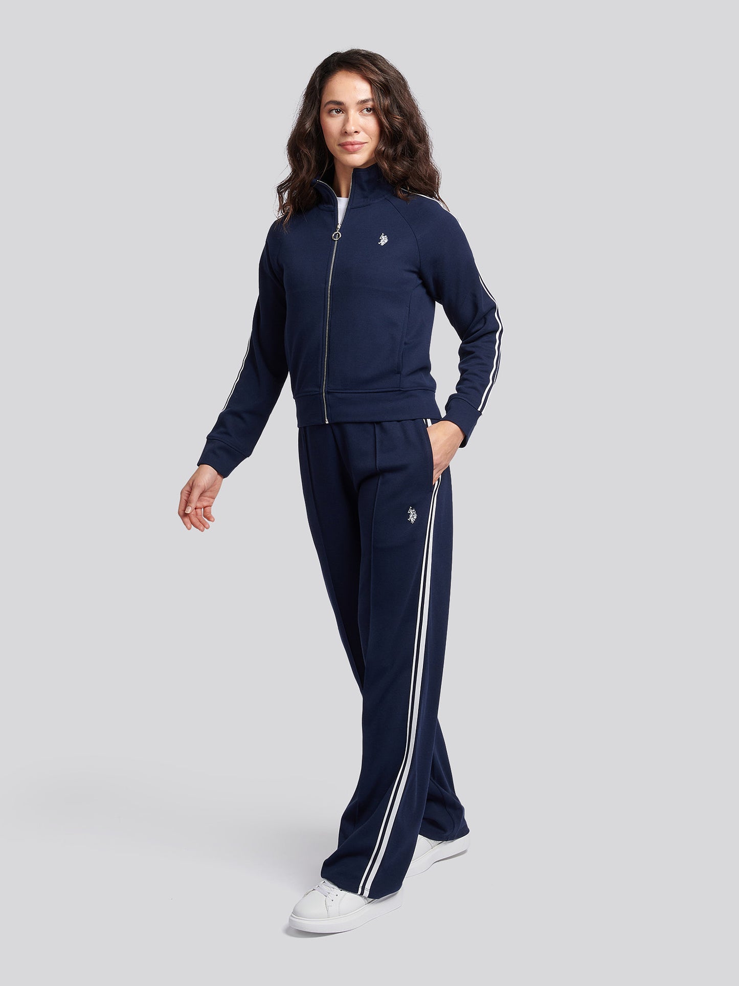 Womens Stripe Trim Flare Joggers in Navy Iris