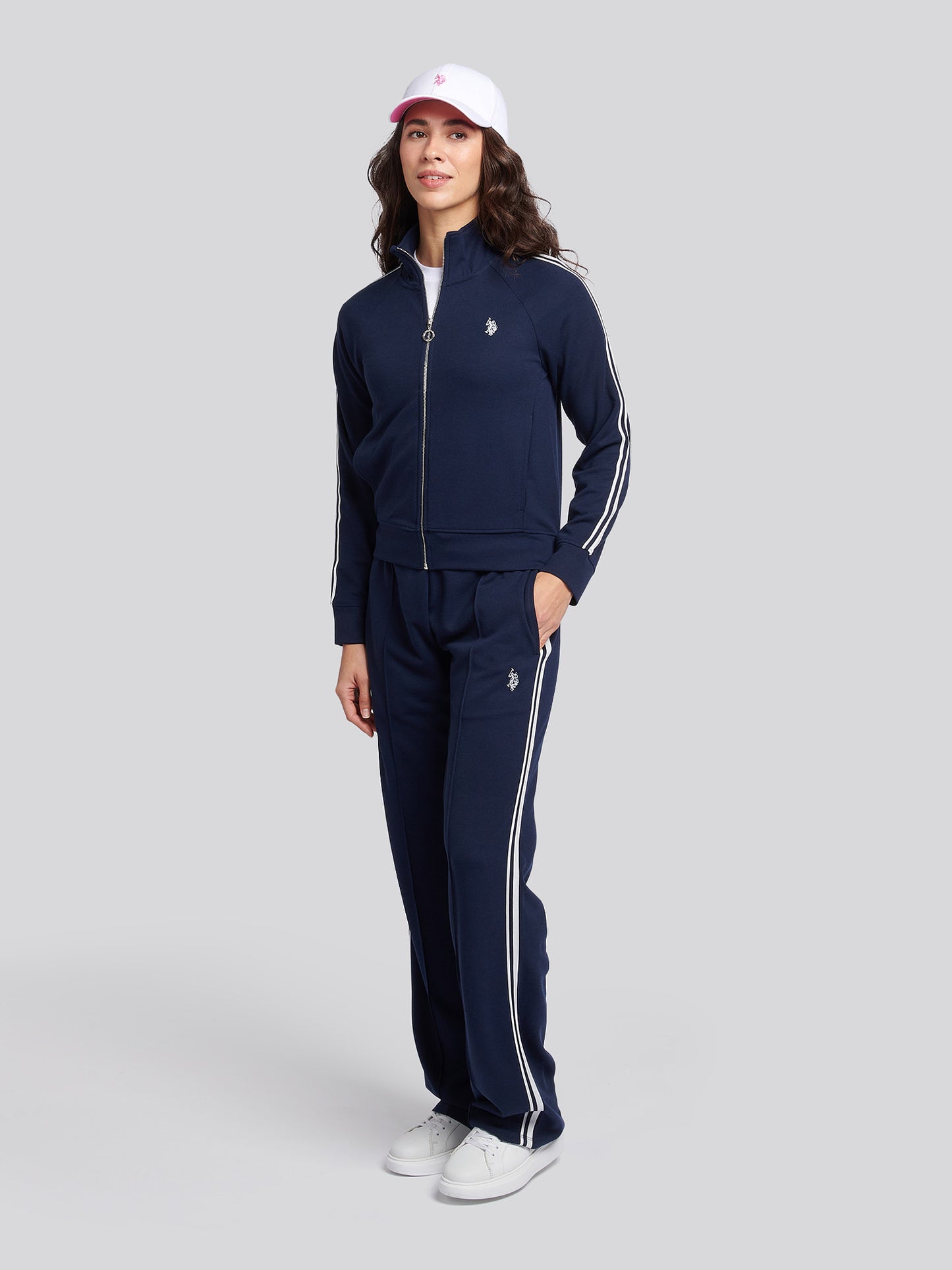 Womens Stripe Trim Flare Joggers in Navy Iris