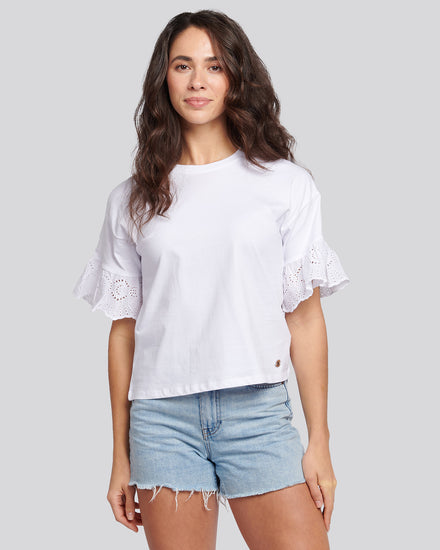Womens Broderie Anglaise T-Shirt in Bright White