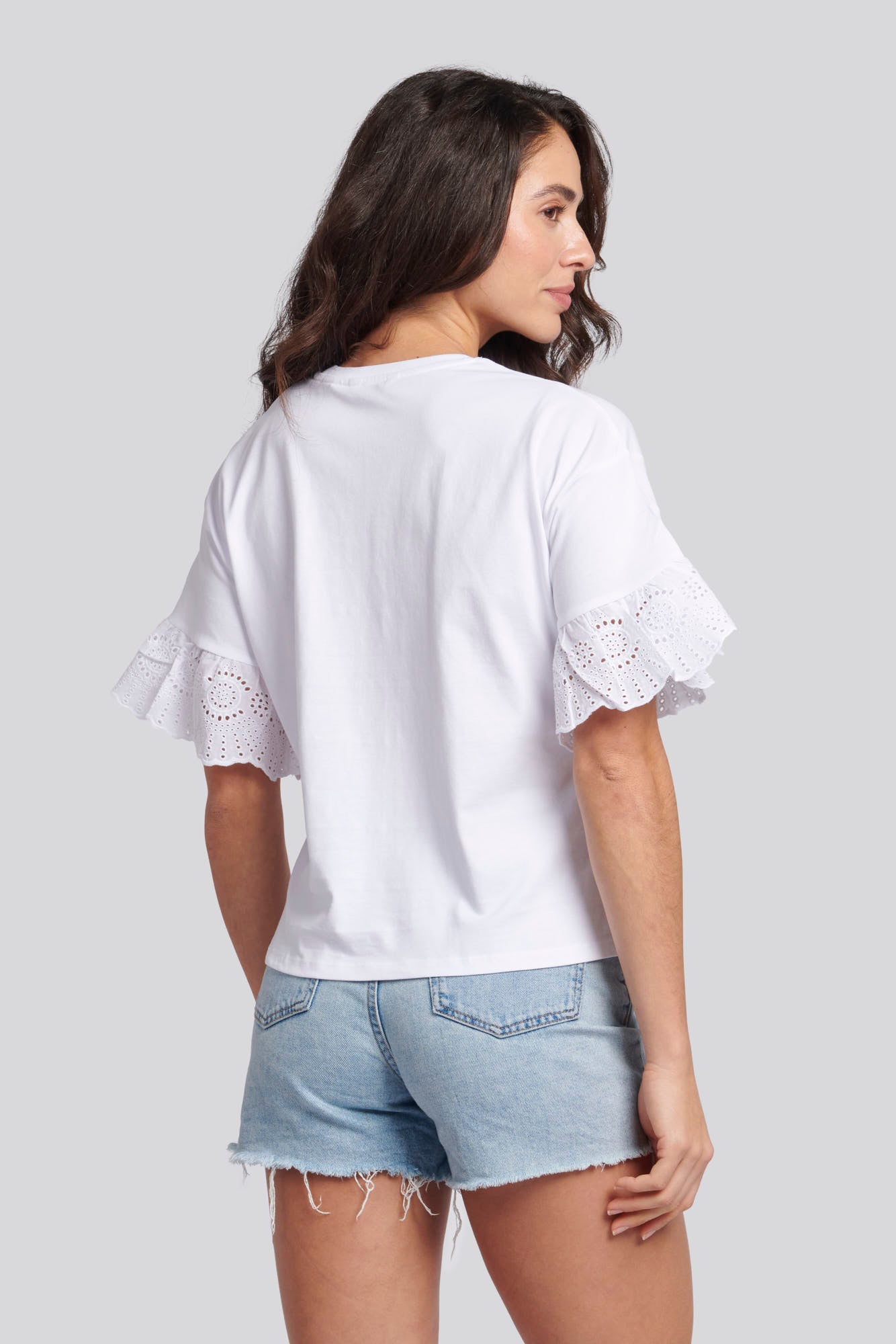 Womens Broderie Anglaise T-Shirt in Bright White