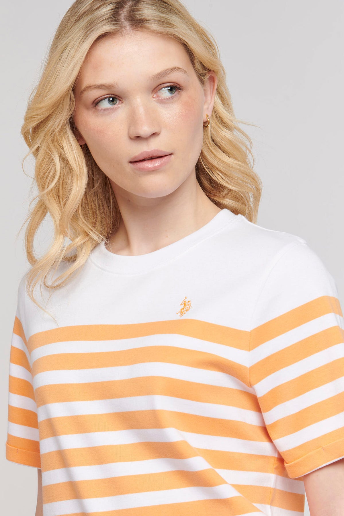 Womens Regular Fit Stripe T-Shirt in Mock Orange