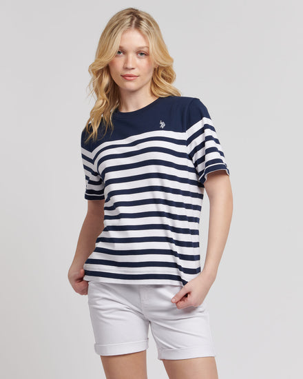 Womens Regular Fit Engineered Stripe T-Shirt in Navy Iris