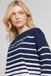 Womens Reverse Stripe Boat Neck T-Shirt in Navy Iris