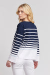 Womens Reverse Stripe Boat Neck T-Shirt in Navy Iris
