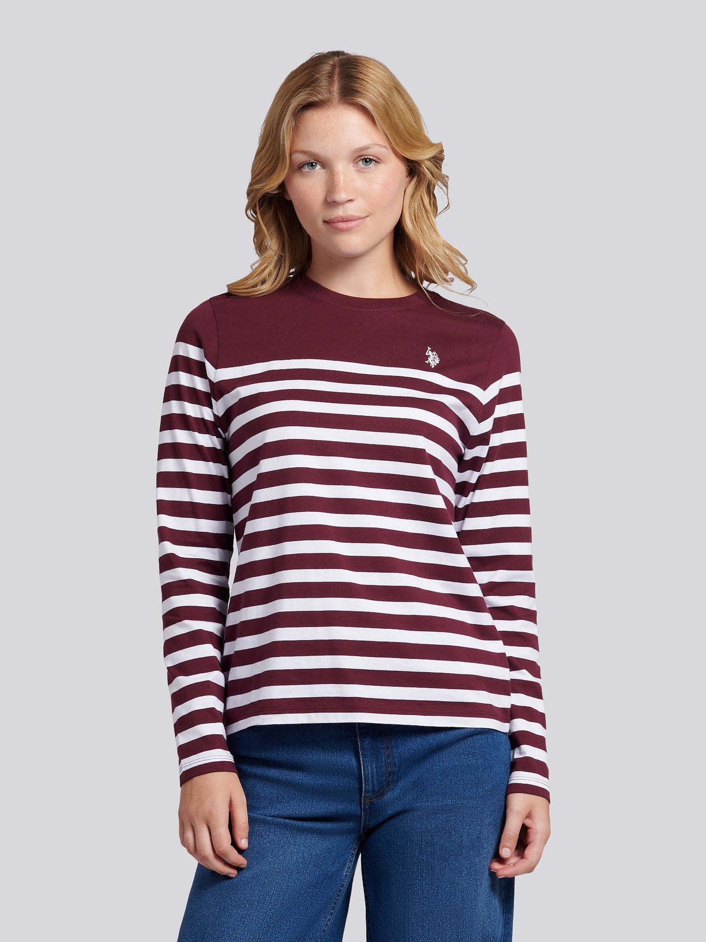 Womens Stripe Long Sleeve T-Shirt in Fig