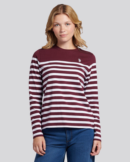 Womens Stripe Long Sleeve T-Shirt in Fig
