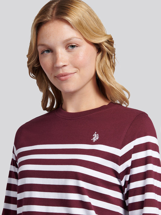 Womens Stripe Long Sleeve T-Shirt in Fig