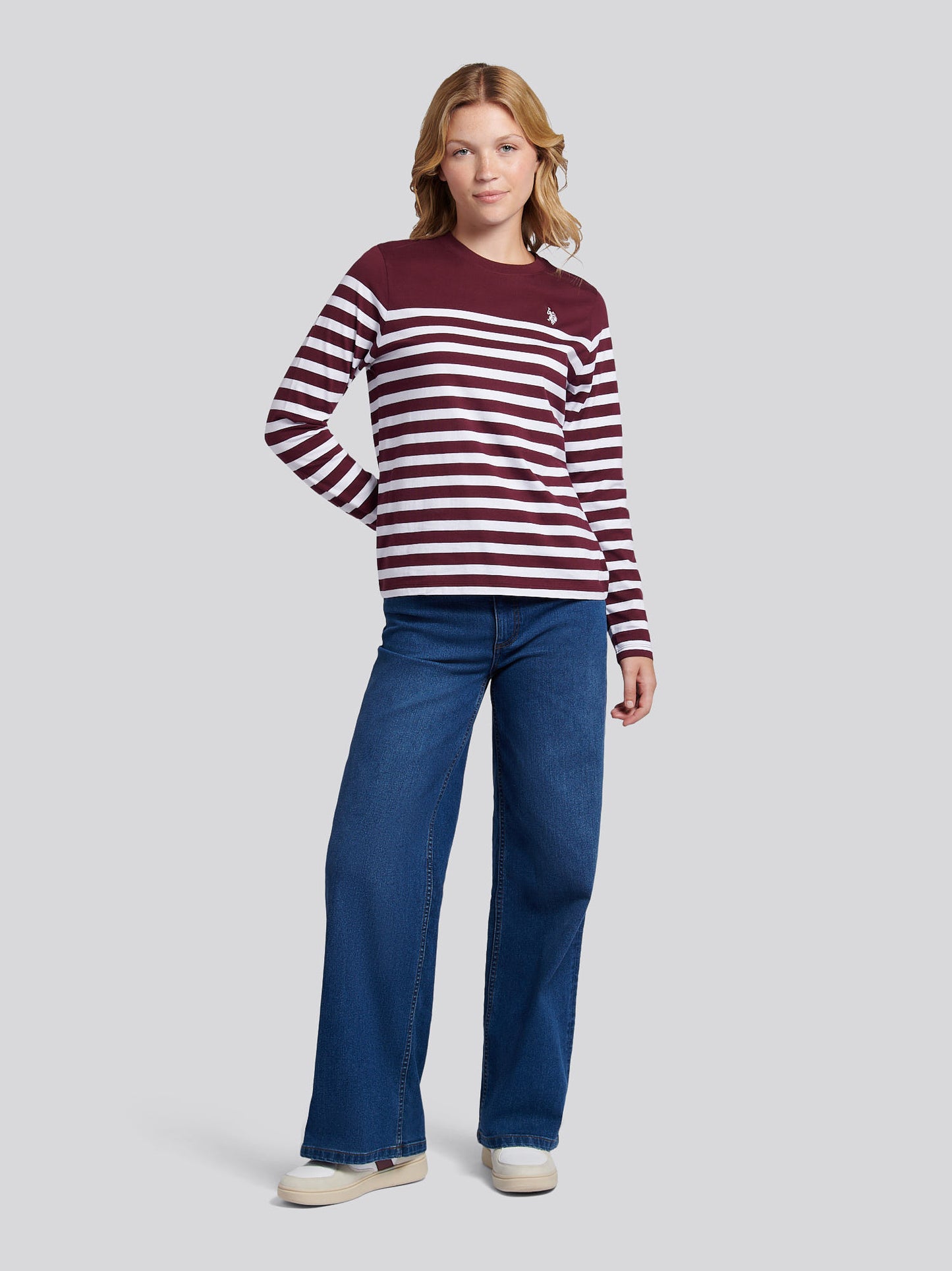Womens Stripe Long Sleeve T-Shirt in Fig