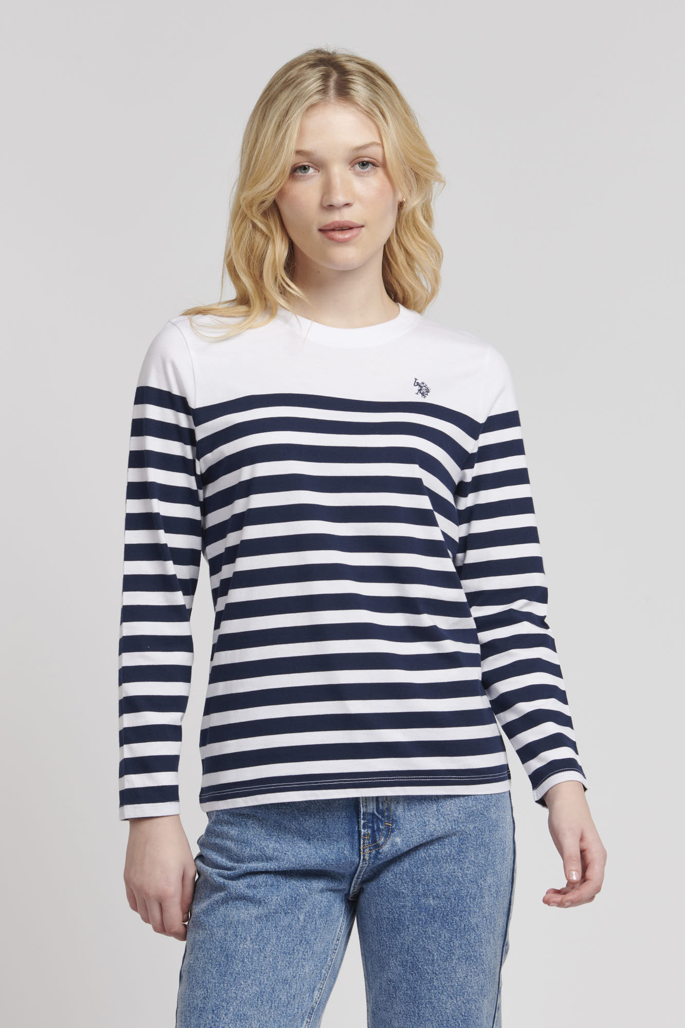 Womens Stripe Long Sleeve T-Shirt in Navy Iris