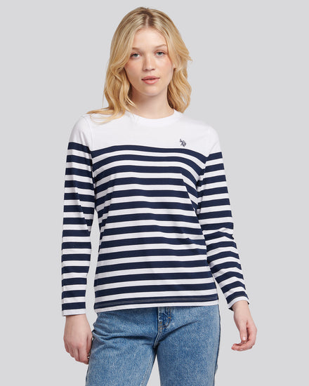 Womens Stripe Long Sleeve T-Shirt in Navy Iris