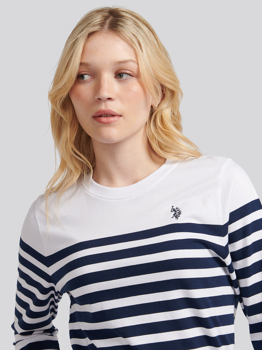 Womens Stripe Long Sleeve T-Shirt in Navy Iris