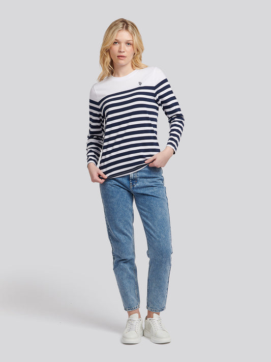 Womens Stripe Long Sleeve T-Shirt in Navy Iris