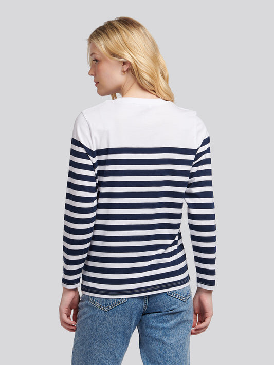 Womens Stripe Long Sleeve T-Shirt in Navy Iris