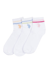 Womens 3 Pack Ankle Socks - Tri Stripe in Bright White