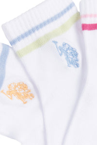 Womens 3 Pack Ankle Socks - Stripe Trim in Bright White