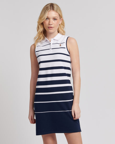 Womens Striped Sleeveless Polo Dress in Navy Iris