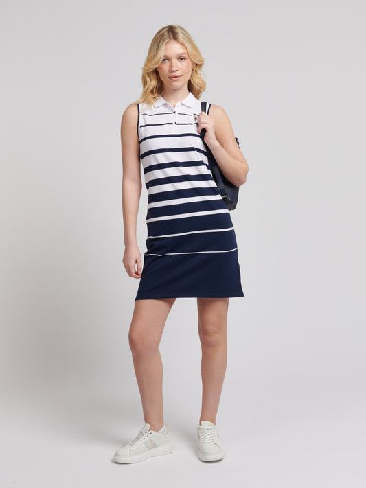 Womens Striped Sleeveless Polo Dress in Navy Iris