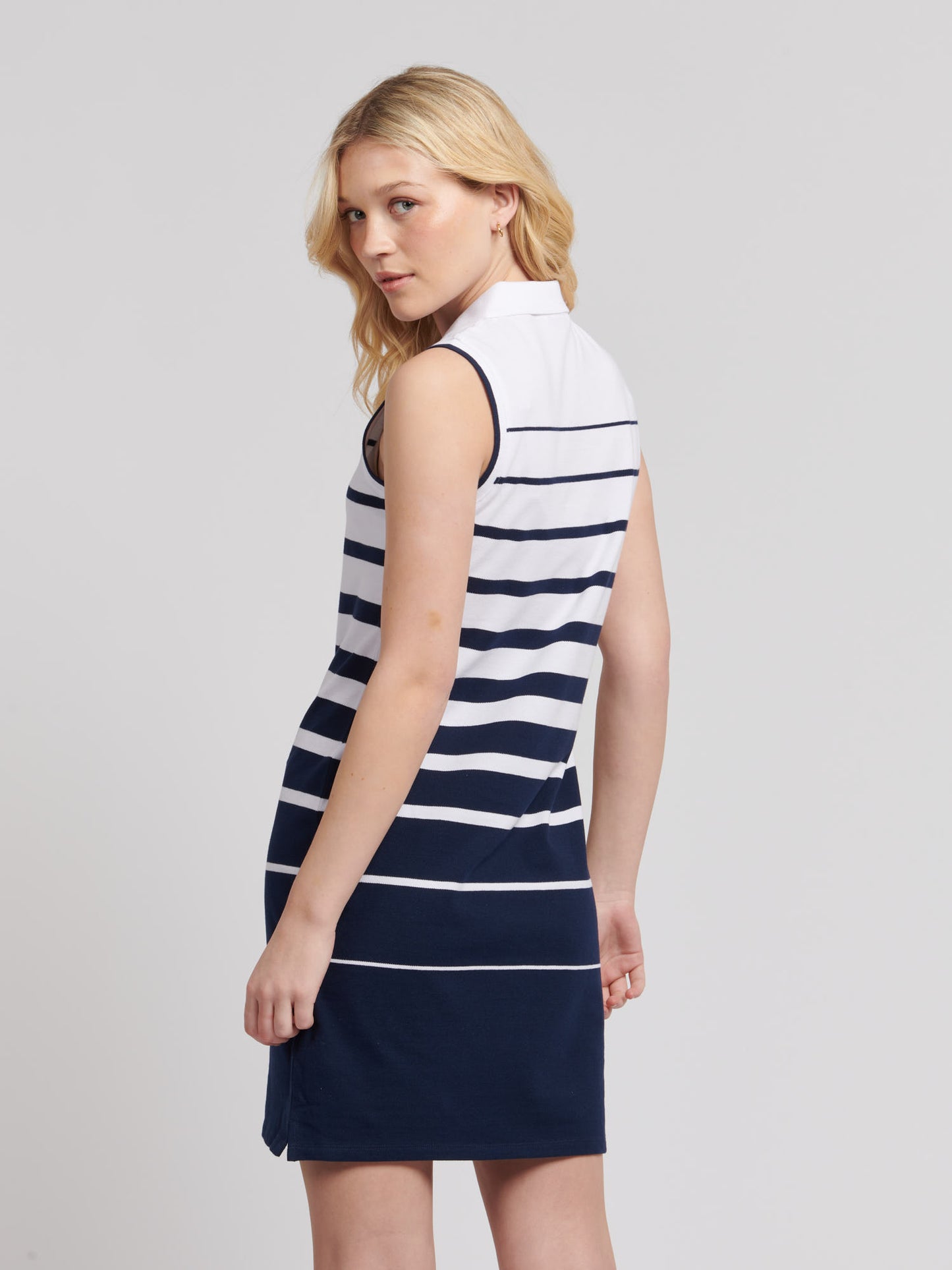 Womens Striped Sleeveless Polo Dress in Navy Iris