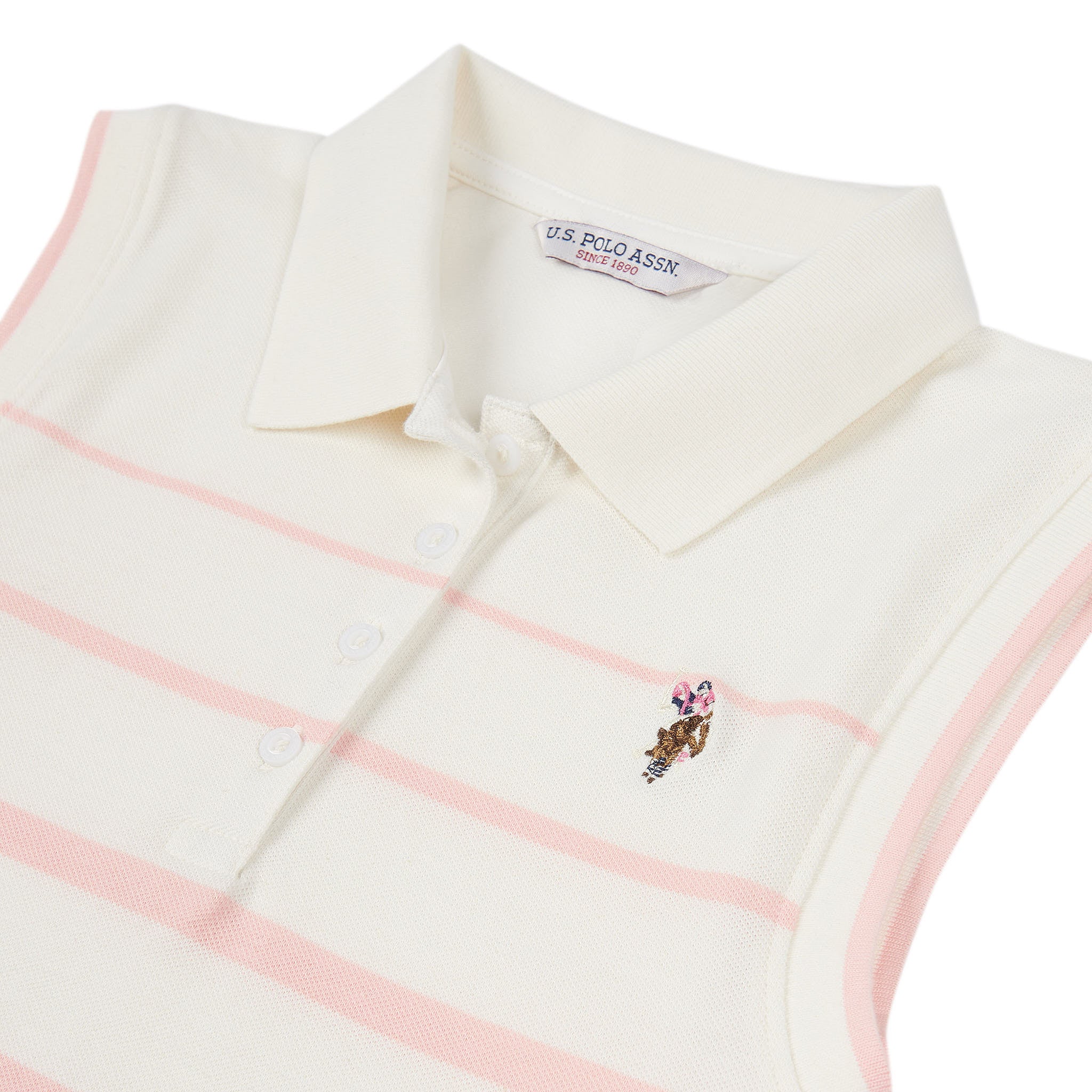 Womens Stripe Sleeveless Polo Shirt in Marshmallow
