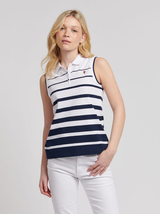 Womens Stripe Sleeveless Polo Shirt in Navy Iris