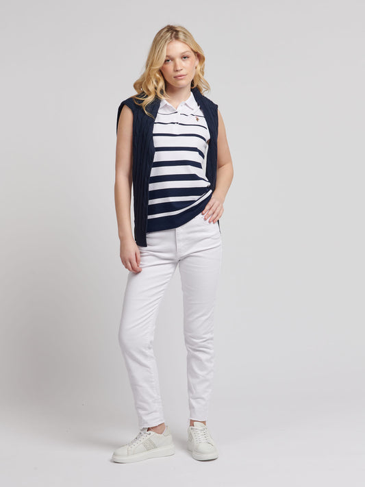 Womens Stripe Sleeveless Polo Shirt in Navy Iris