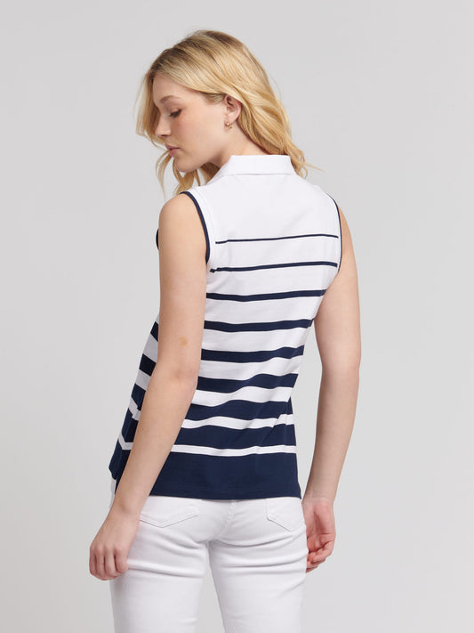 Womens Stripe Sleeveless Polo Shirt in Navy Iris