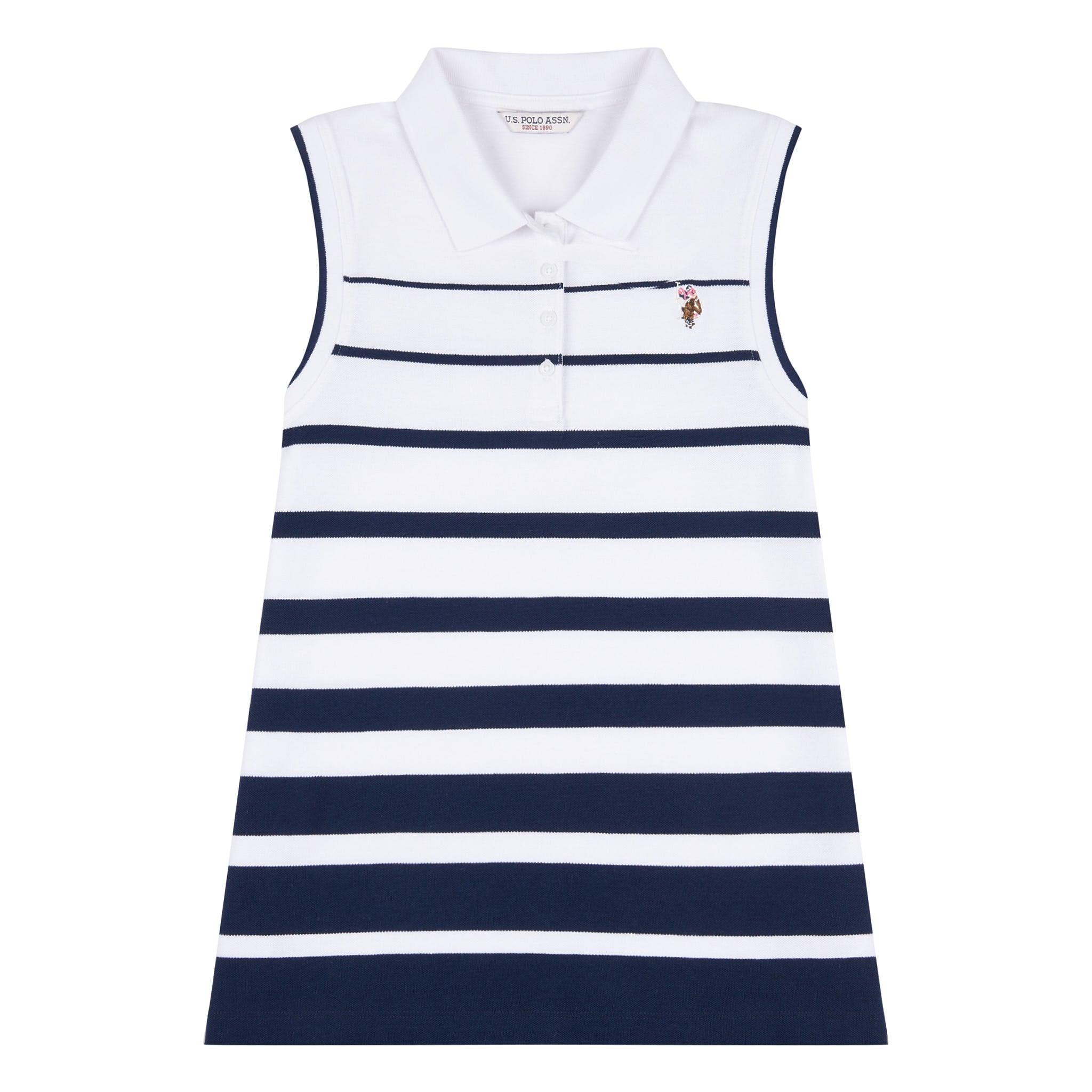 Womens Stripe Sleeveless Polo Shirt in Navy Iris