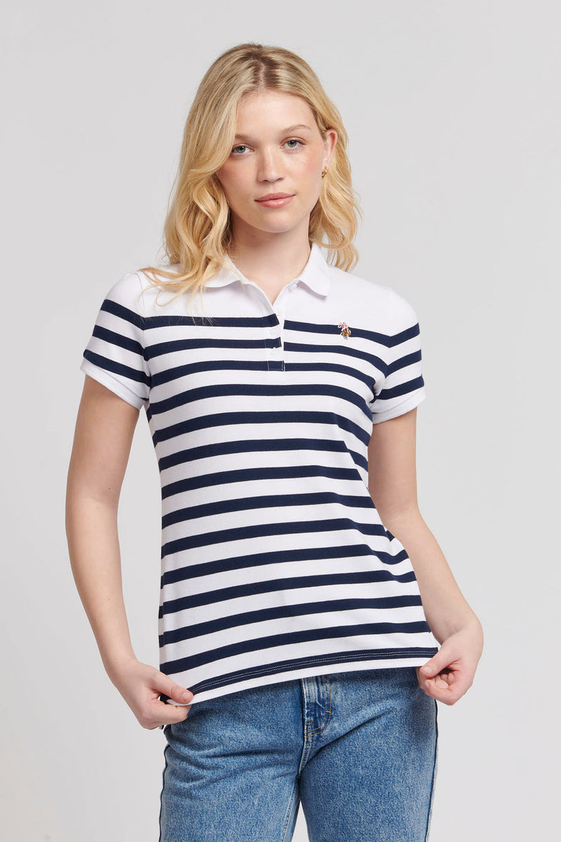 Womens Regular Fit Engineered Stripe Polo Shirt in Navy Iris
