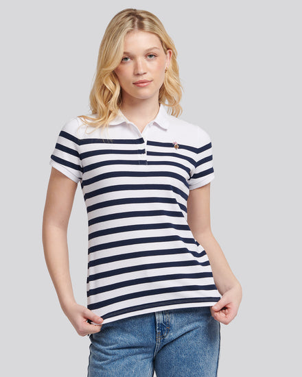 Womens Regular Fit Engineered Stripe Polo Shirt in Navy Iris