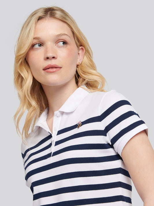 Womens Regular Fit Engineered Stripe Polo Shirt in Navy Iris