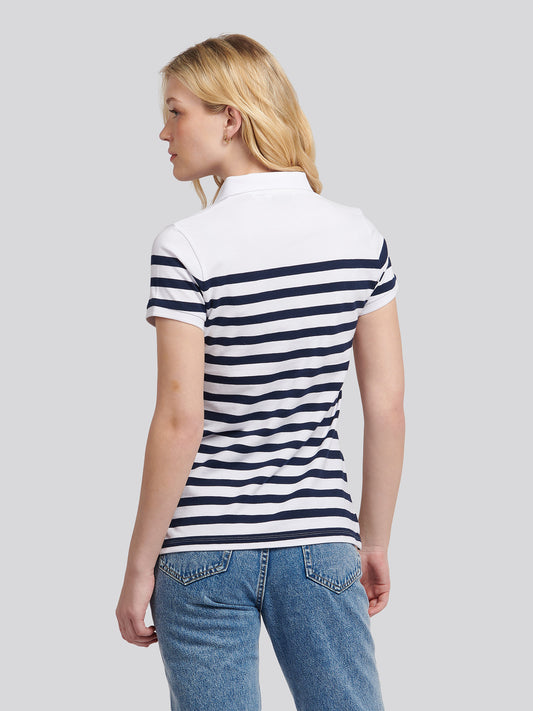 Womens Regular Fit Engineered Stripe Polo Shirt in Navy Iris