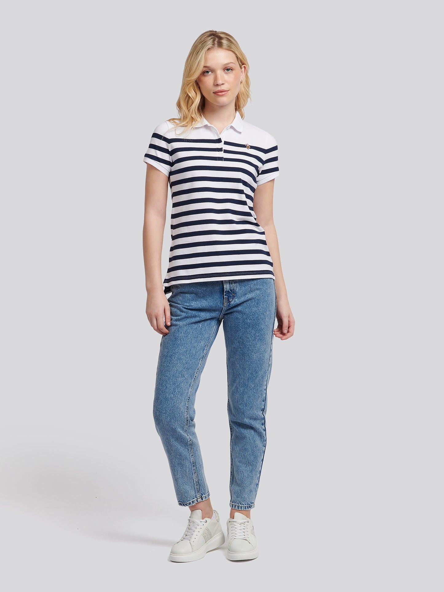 Womens Regular Fit Engineered Stripe Polo Shirt in Navy Iris