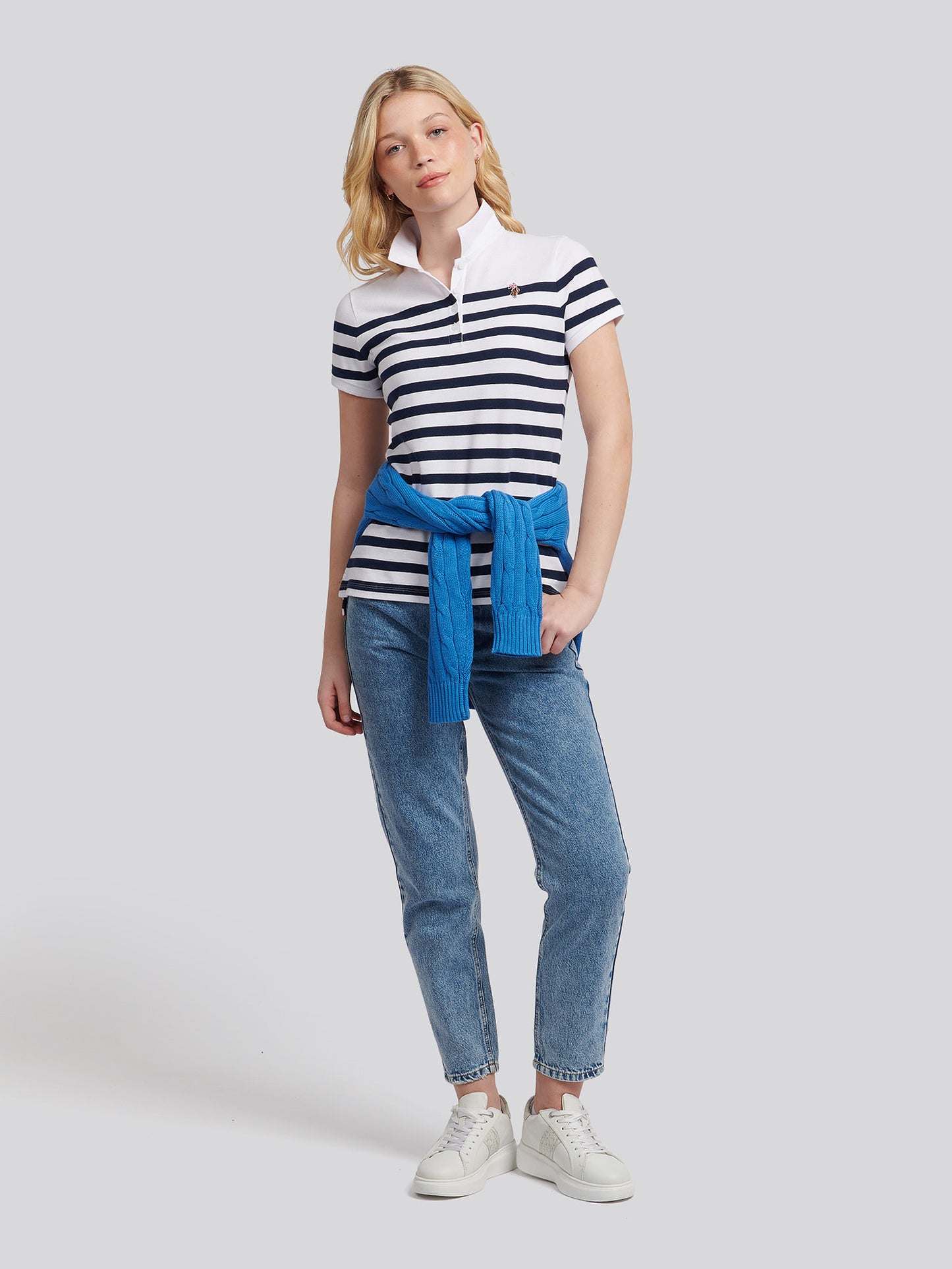 Womens Regular Fit Engineered Stripe Polo Shirt in Navy Iris