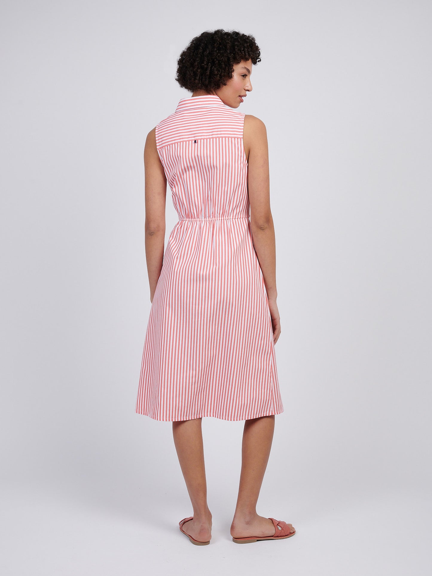 Womens Stripe Tie Waist Shirt Dress in Sugar Coral