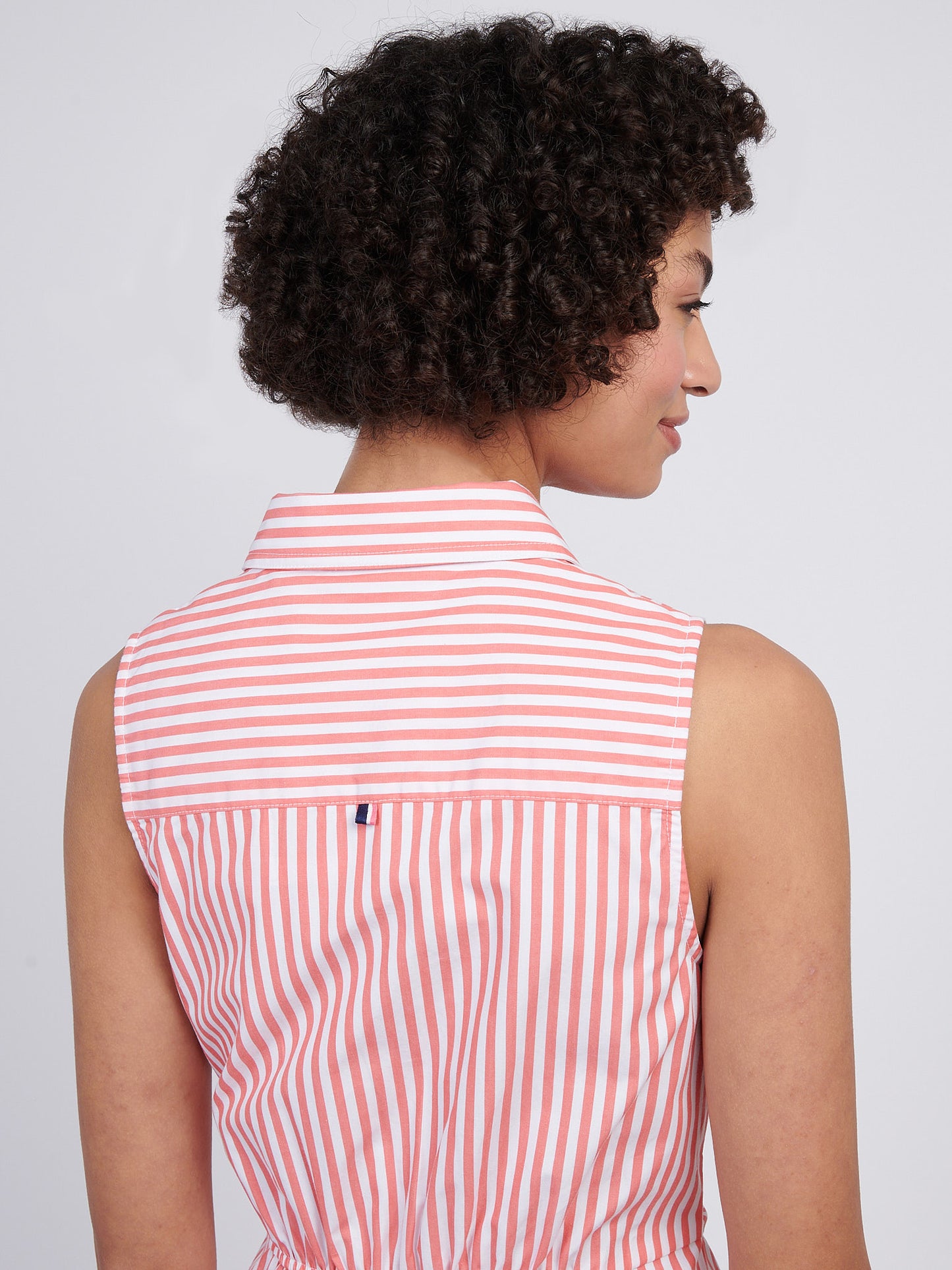 Womens Stripe Tie Waist Shirt Dress in Sugar Coral